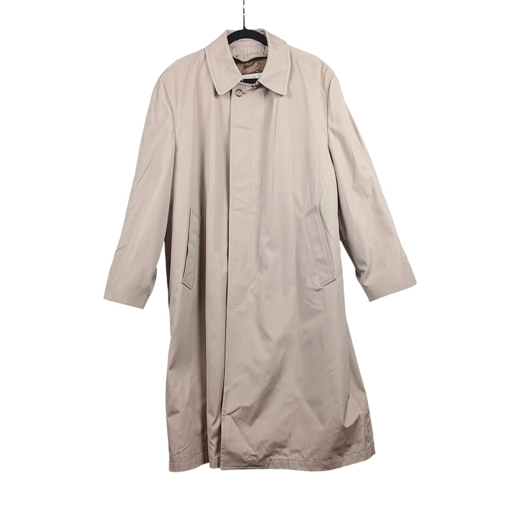 London Fog Mens Short Beige Tan Trench Coat Overcoat Jacket Size 42